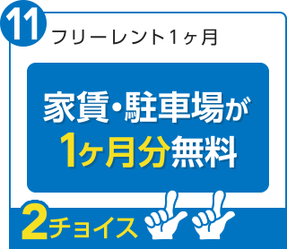 11、フリーレント1ヵ月。家賃駐車場が1か月分無料（2チョイス）