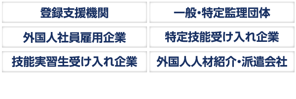 登録支援機関　一般・特定監理団体　外国人社員雇用企業　特定技能受け入れ企業　技能実習生受け入れ企業　外国人人材紹介・派遣会社　ご担当者様は必見です