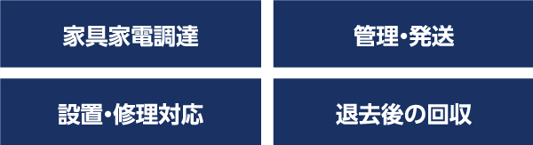 家具家電調達　管理・発送　設置・修理対応　退去後の回収